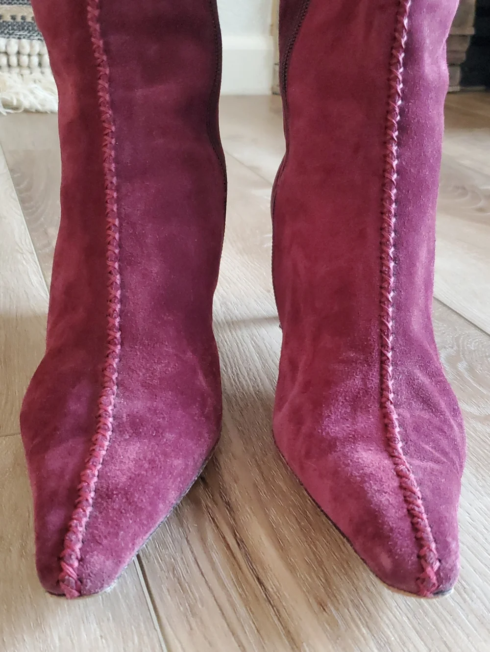 Barbara Bui Burgundy Suede Over-the-Knee Pointed Boots Snakeskin Trim